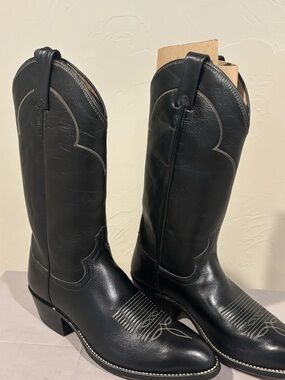 VTG Dan Post Black Leather Cowboy Boots NWT